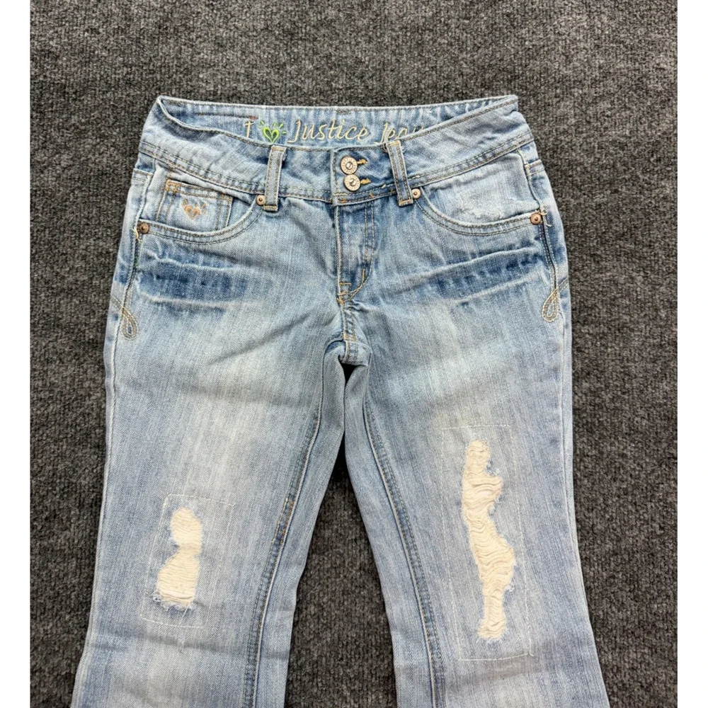 Justice Flare Jean Girls 10R Light Wash Distressed Y2K Vintage Denim Bell Bottom